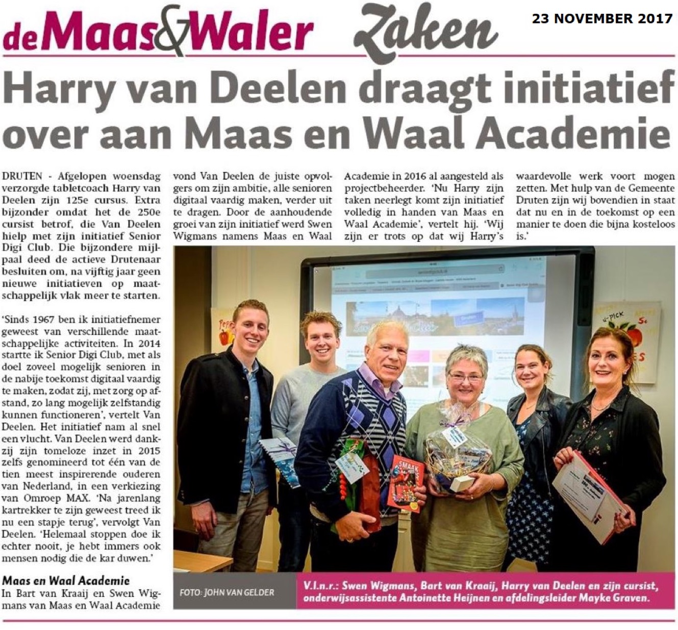 Harry van Deelen draagt initiatief over aan Maas en Waal Academie
